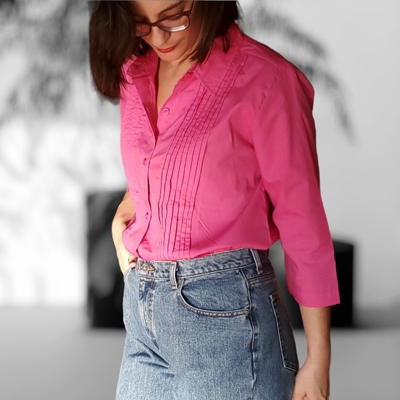 American Sweetheart Vintage 90's Ladies Button-Down Shirt - Pleated, Collar - Picture 3 of 10